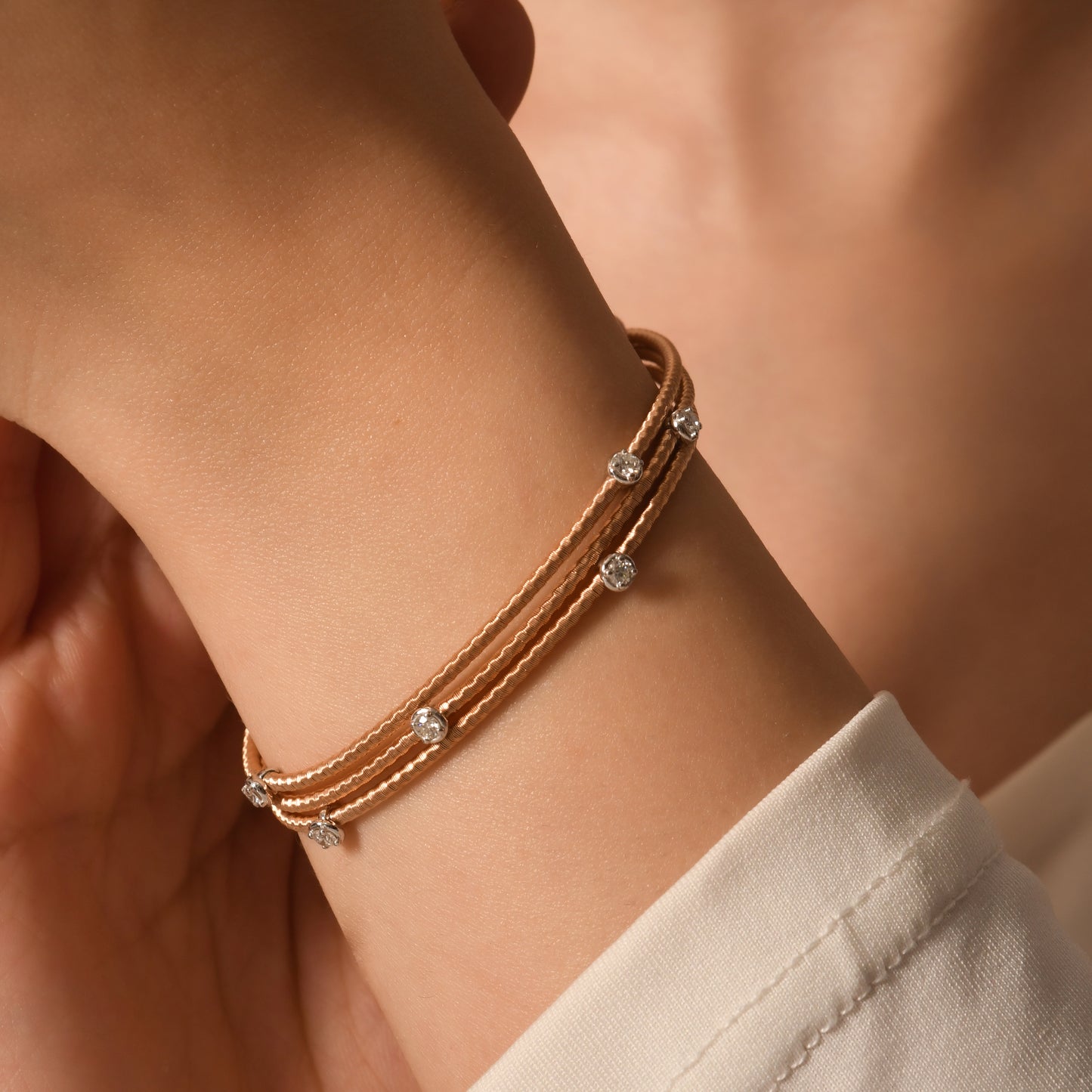 0,31 Karat Üç Sıra Tohumlu Halat Pırlanta Bilezik - Arvi Jewellery