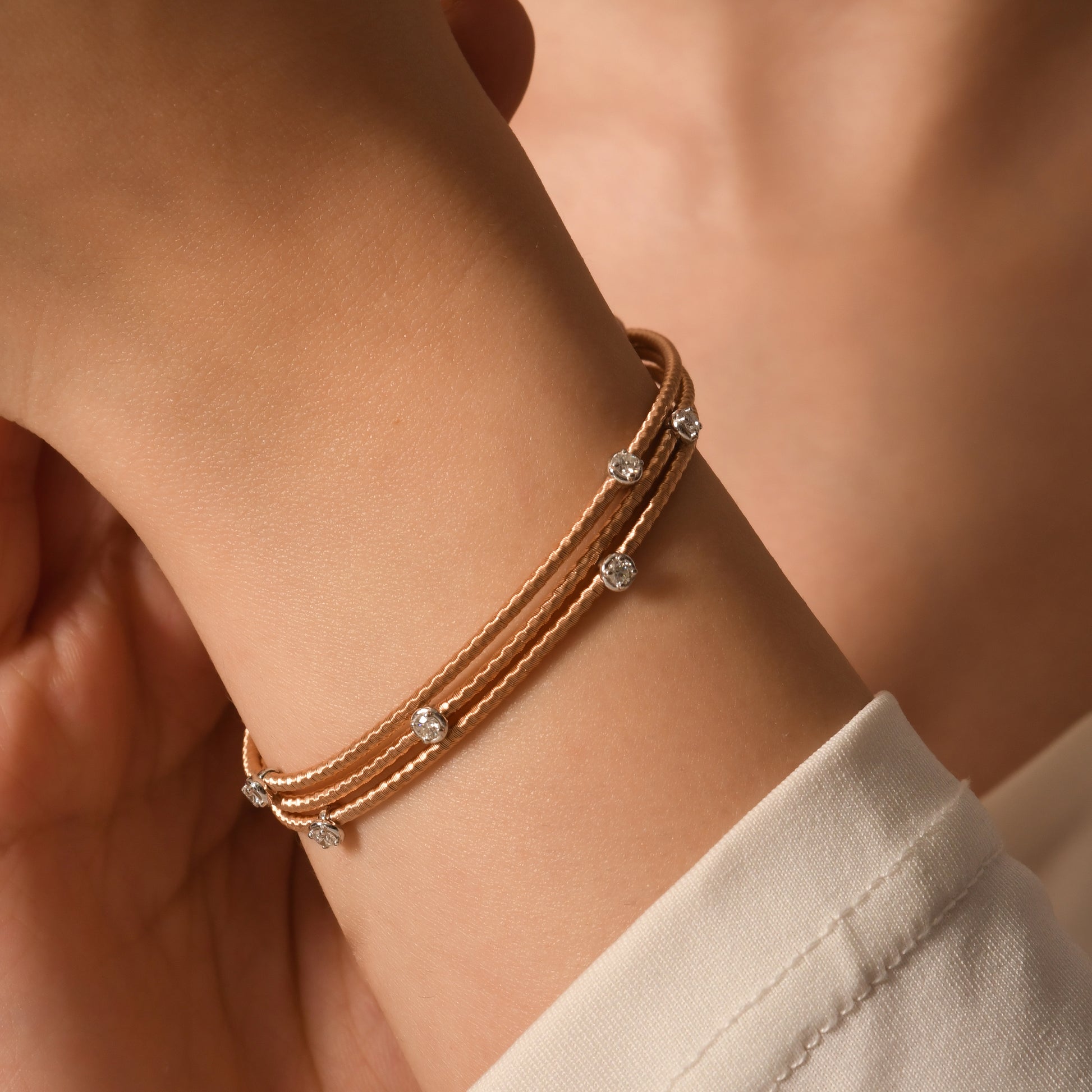 0,31 Karat Üç Sıra Tohumlu Halat Pırlanta Bilezik - Arvi Jewellery