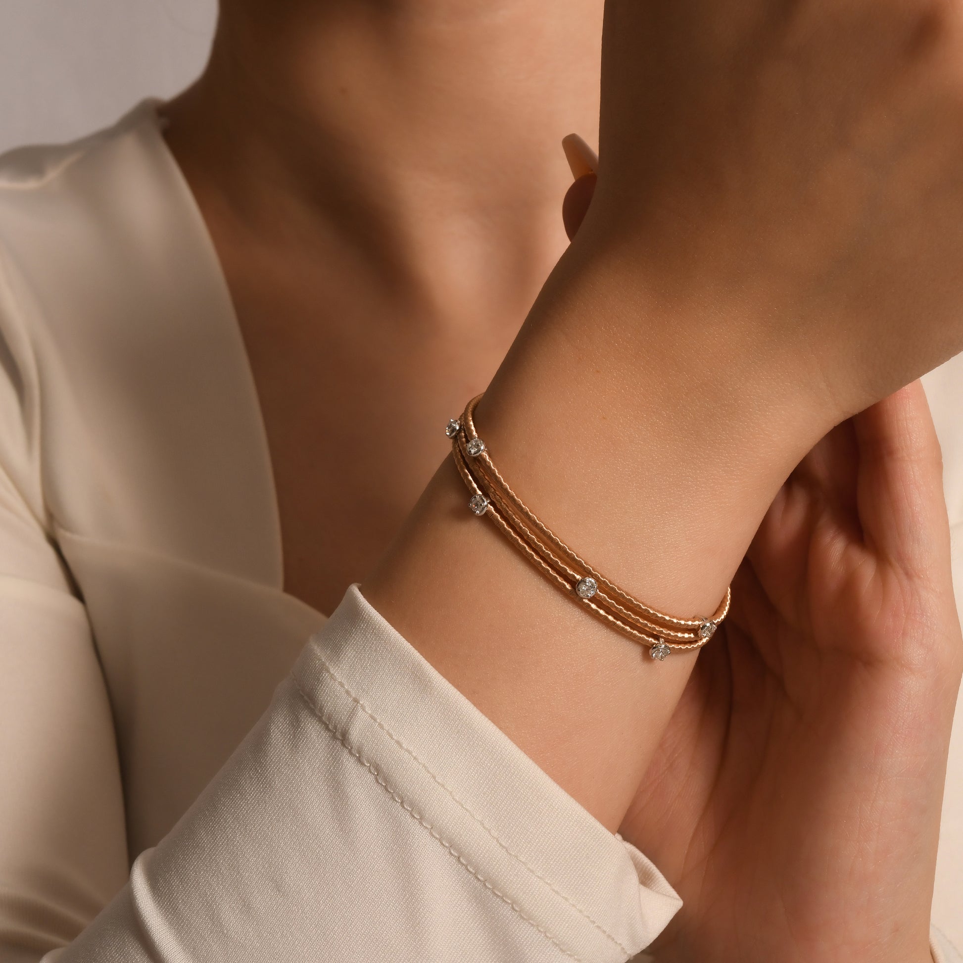 0,31 Karat Üç Sıra Tohumlu Halat Pırlanta Bilezik - Arvi Jewellery