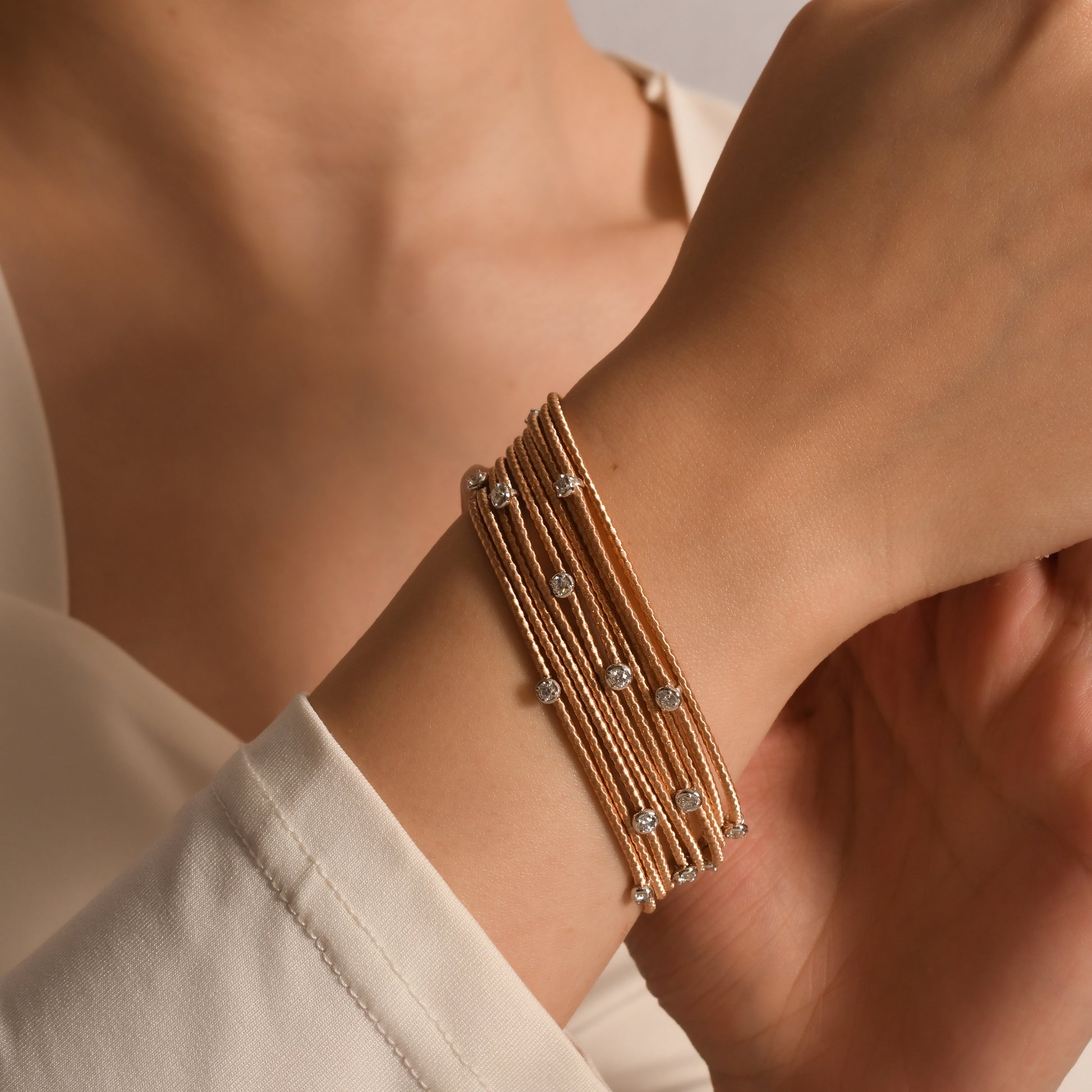 0,93 Karat On Sıra Tohumlu Halat Pırlanta Bilezik - Arvi Jewellery