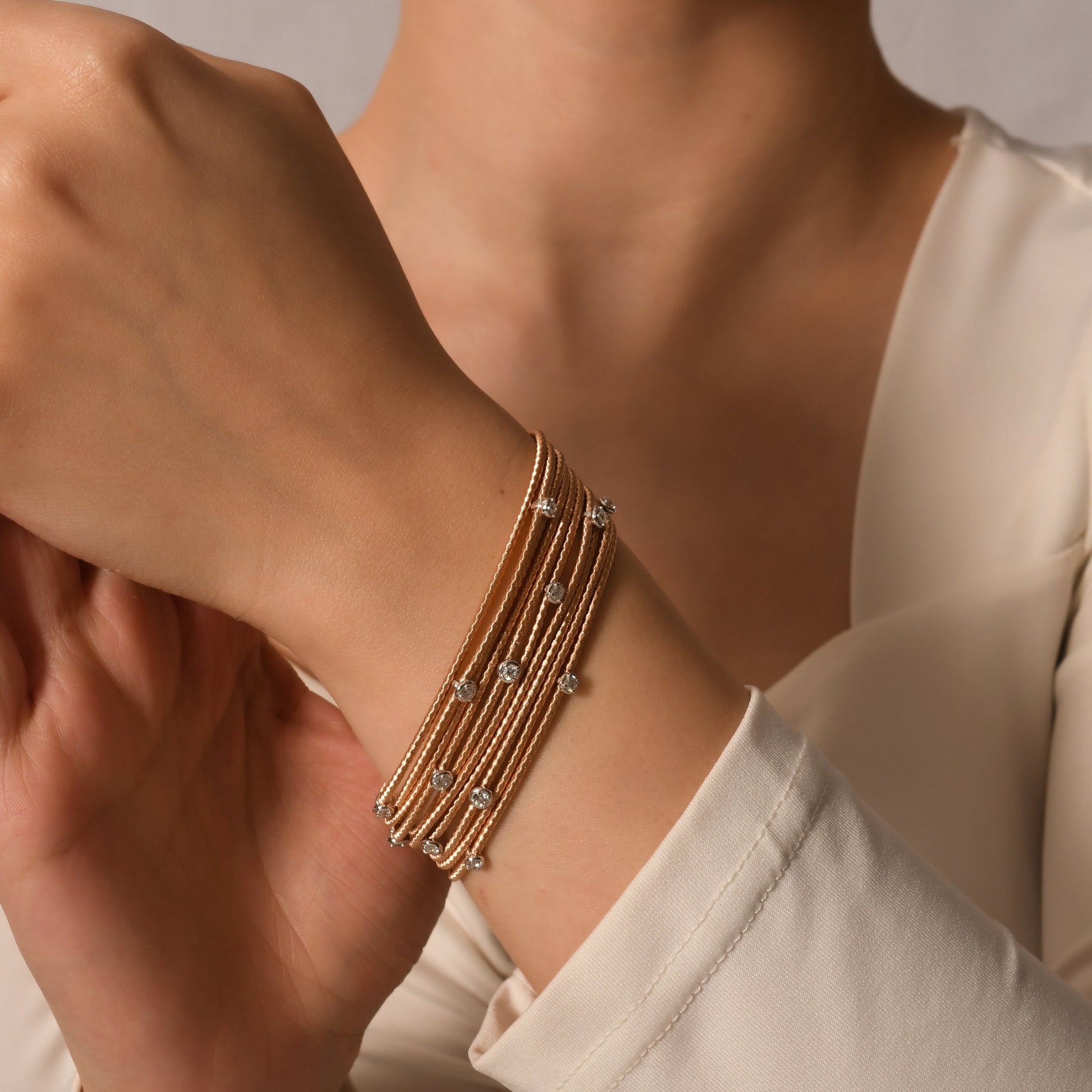 0,93 Karat On Sıra Tohumlu Halat Pırlanta Bilezik - Arvi Jewellery