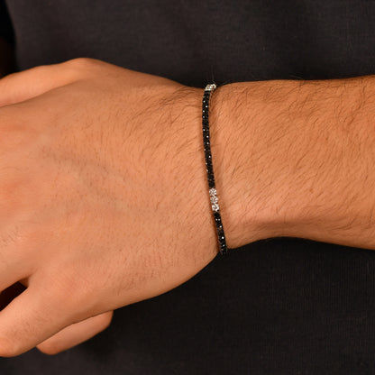 Siyah - Beyaz Su Yolu Pırlanta Erkek Bilezik - Arvi Jewellery