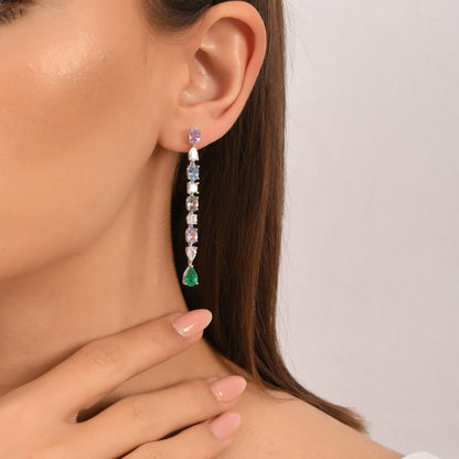 Renkli Pırlanta Uzun Küpe - Arvi Jewellery