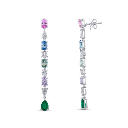 Renkli Pırlanta Uzun Küpe - Arvi Jewellery