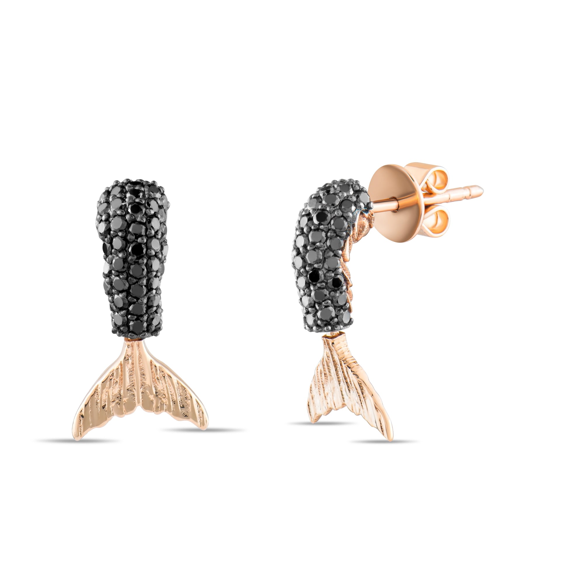 Siyah Pırlanta Balık Küpe - Arvi Jewellery