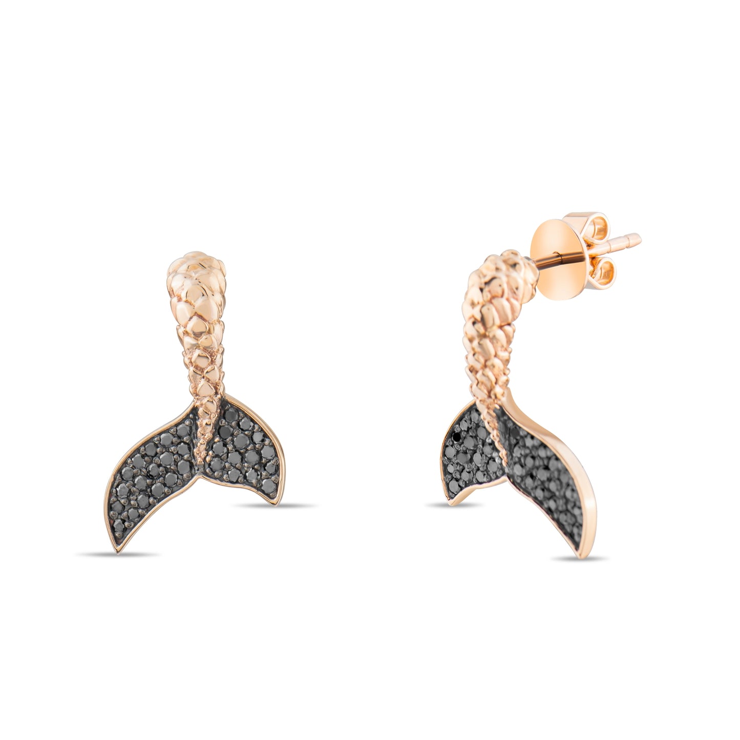 Siyah Pırlanta Kuyruklu Balık Küpe - Arvi Jewellery