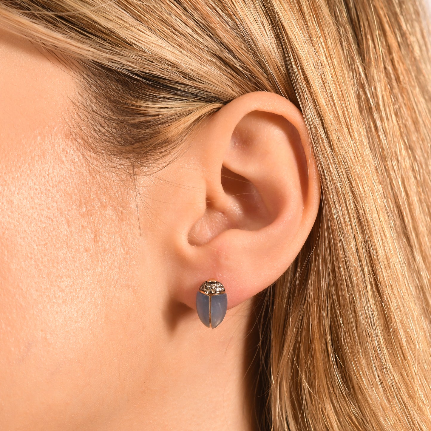 Kalsedon Kahverengi Pırlanta Sinek Küpe - Arvi Jewellery