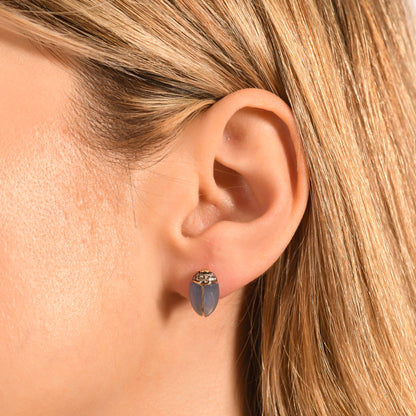 Kalsedon Kahverengi Pırlanta Sinek Küpe - Arvi Jewellery