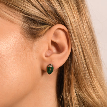 Malahit Mineli Kahverengi Pırlanta Sinek Küpe - Arvi Jewellery