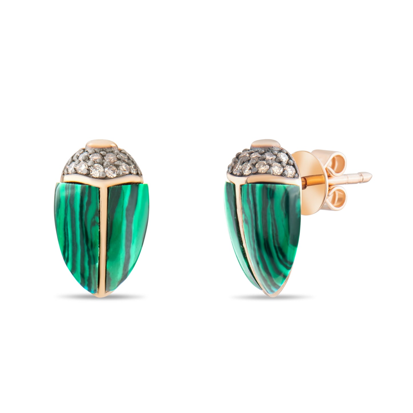 Malahit Mineli Kahverengi Pırlanta Sinek Küpe - Arvi Jewellery