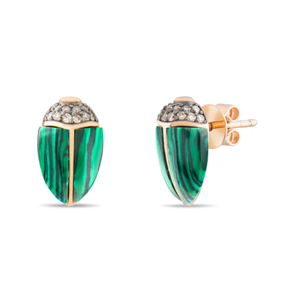 Malahit Mineli Kahverengi Pırlanta Sinek Küpe - Arvi Jewellery