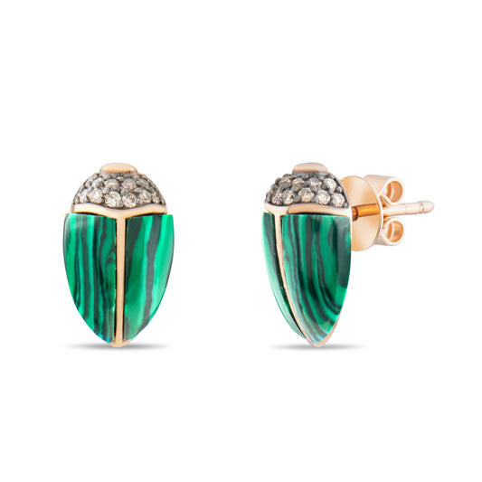 Malahit Mineli Kahverengi Pırlanta Sinek Küpe - Arvi Jewellery