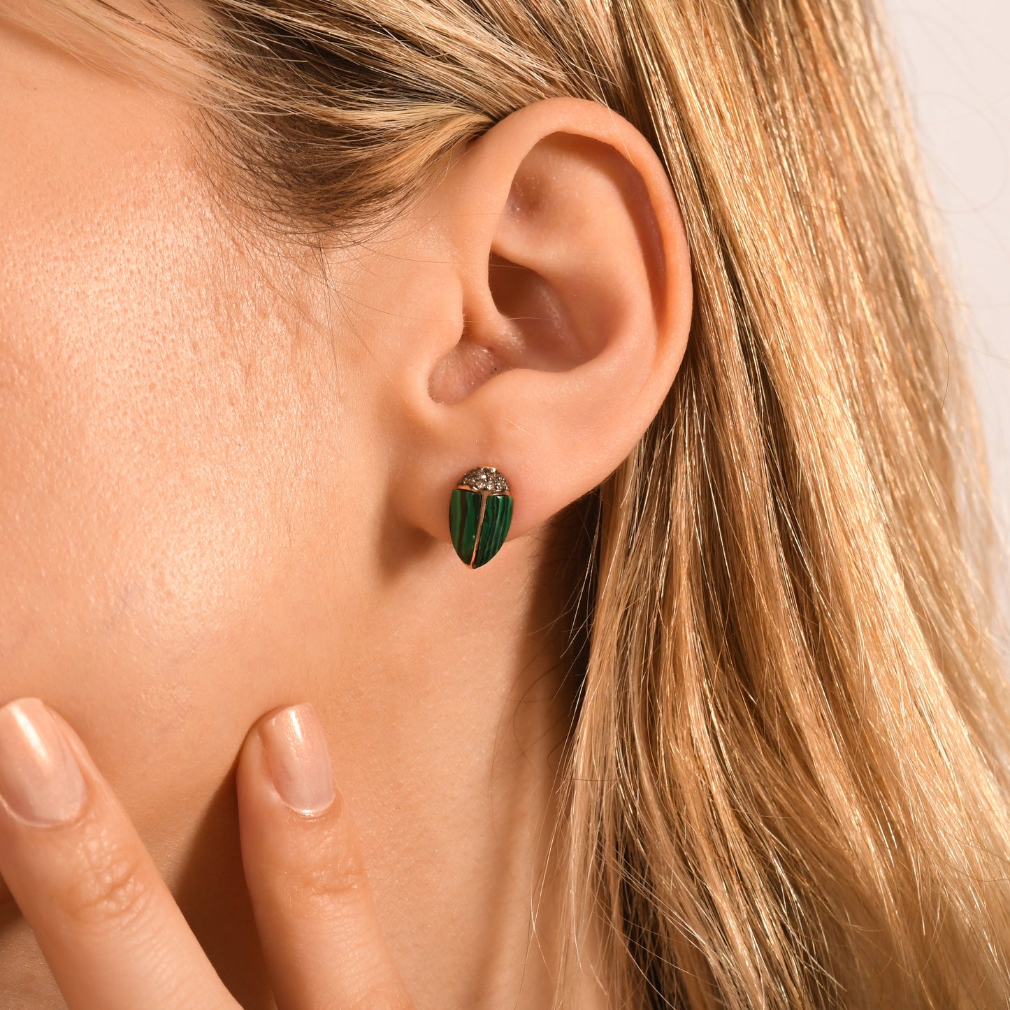 Malahit Mineli Kahverengi Pırlanta Sinek Küpe - Arvi Jewellery