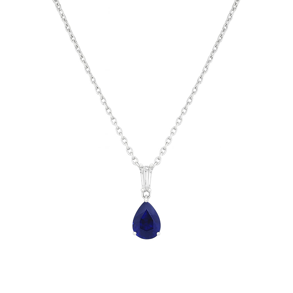 0,89 Karat Trapezli Safir Baget Pırlanta Kolye - Arvi Jewellery