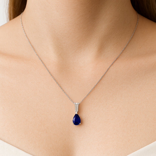 0,89 Karat Trapezli Safir Baget Pırlanta Kolye - Arvi Jewellery