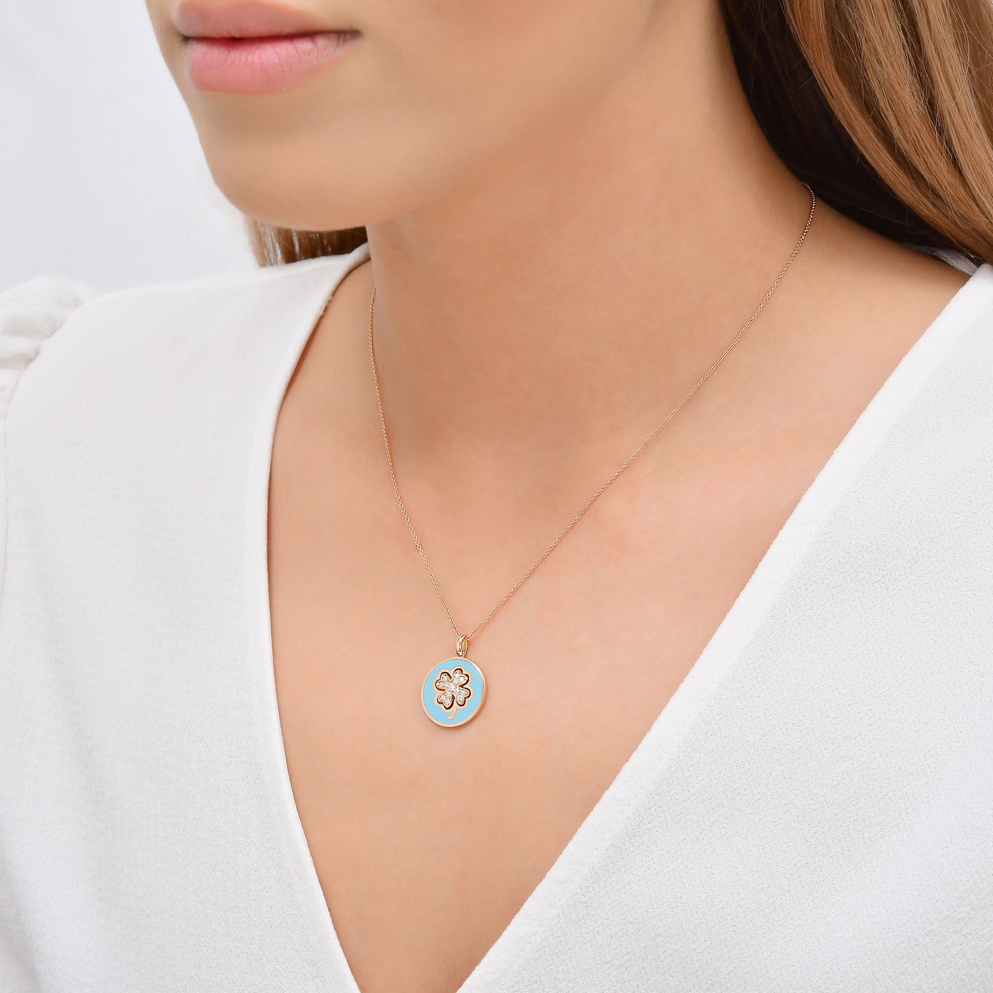 0,16 Karat Mineli Yonca Pırlanta Kolye - Arvi Jewellery