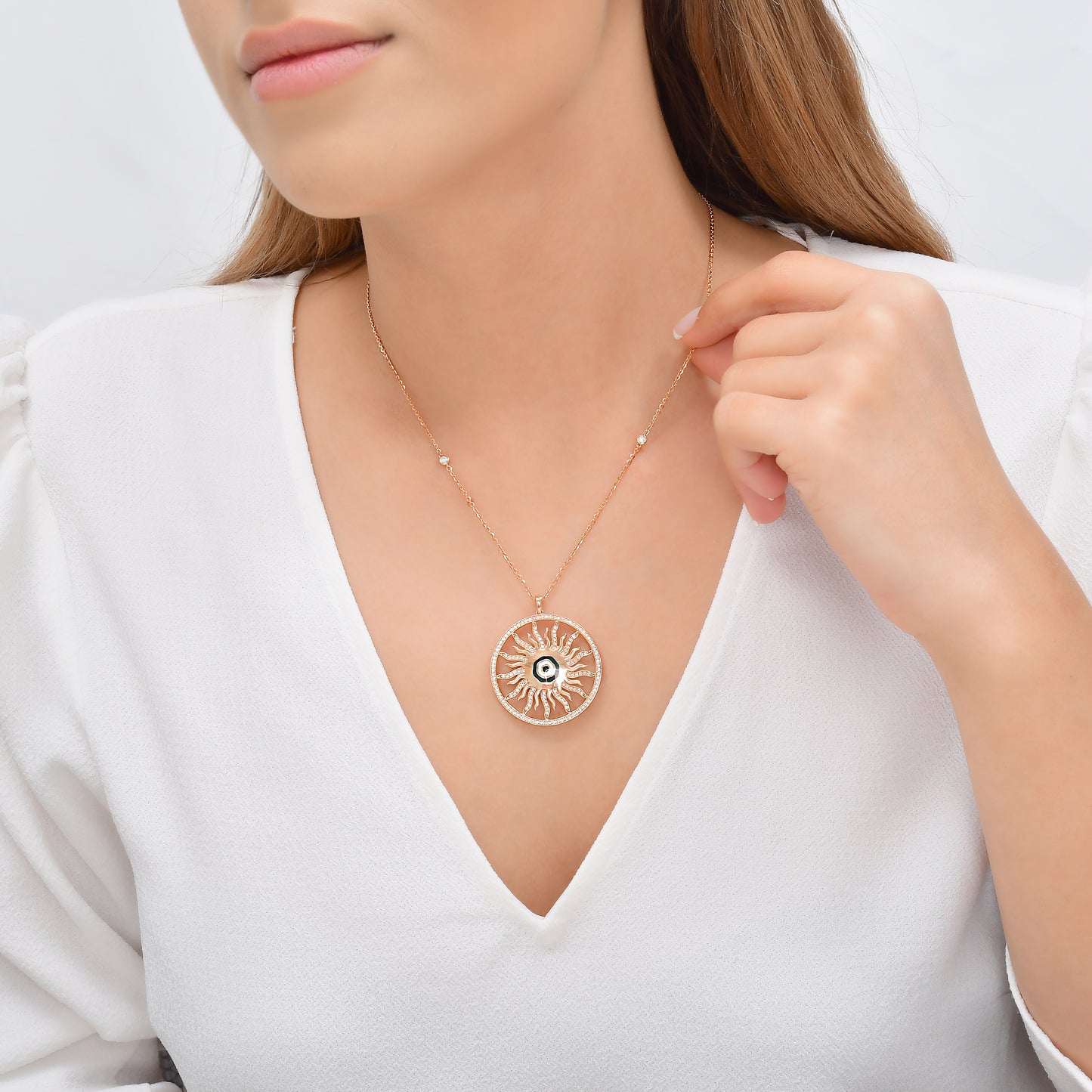 0,86 Karat Pırlanta Göz Güneş Kolye - Arvi Jewellery