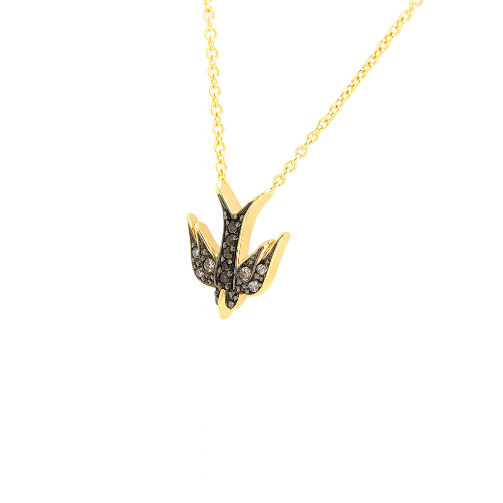 0,05 Karat Siyah Pırlanta Kuş Kolye - Arvi Jewellery