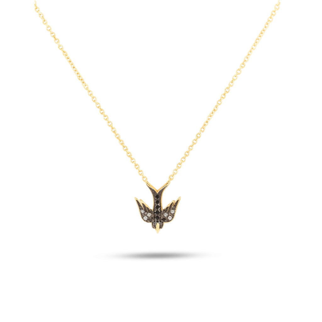 0,05 Karat Siyah Pırlanta Kuş Kolye - Arvi Jewellery