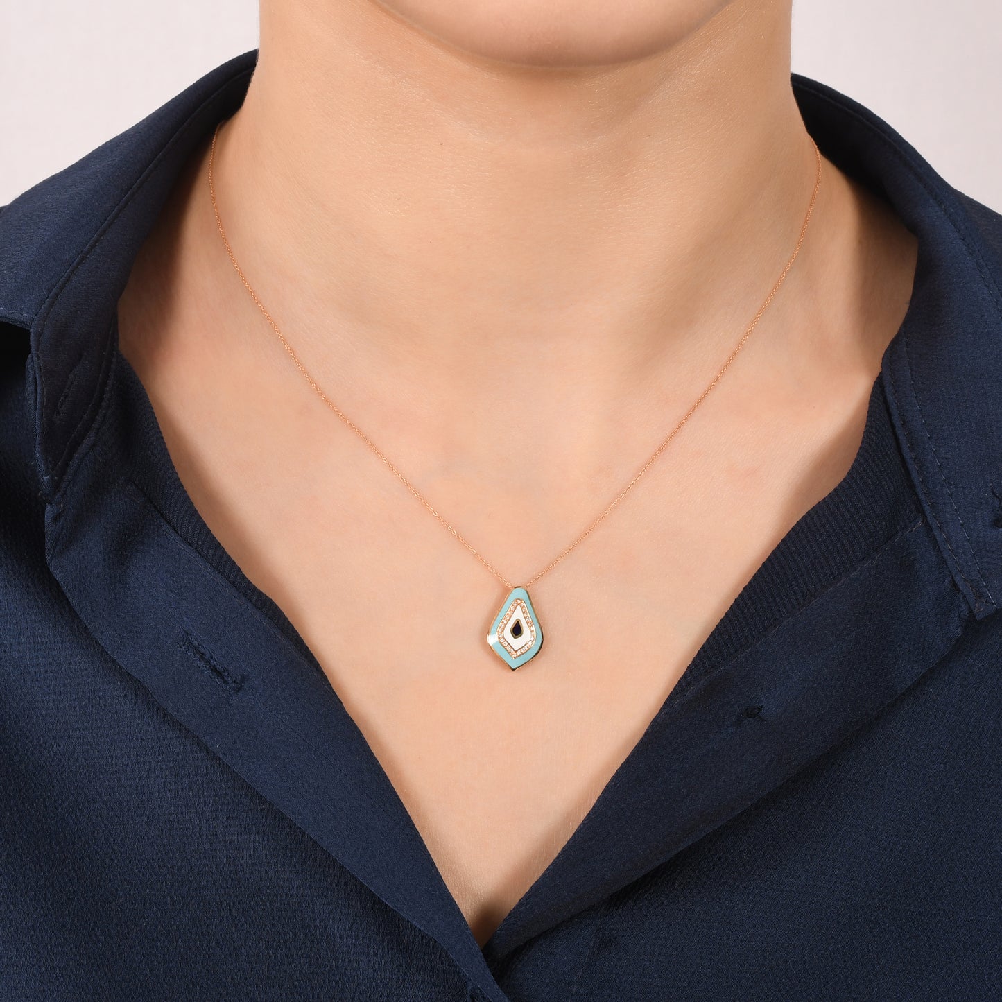 0,05 Karat Mavi Mineli Pırlanta Göz Kolye - Arvi Jewellery