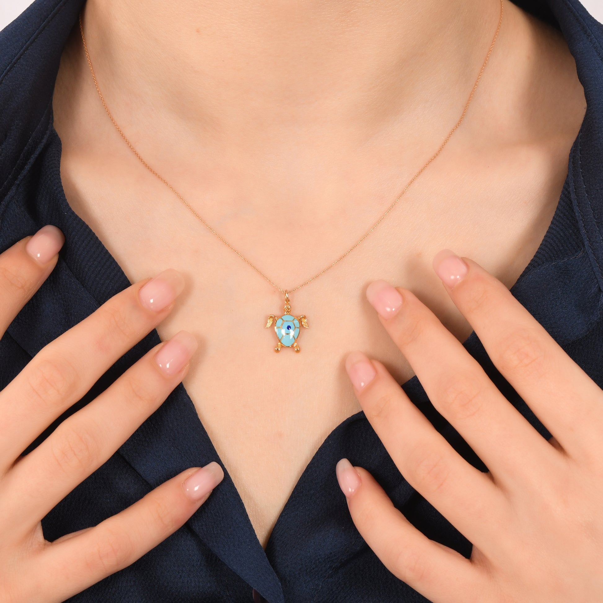 0,01 Karat Mavi Mineli Kaplumbağa Pırlanta Kolye - Arvi Jewellery