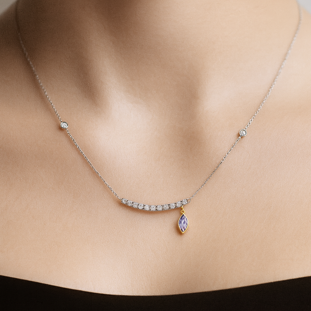 0,24 Karat Pırlanta Markizli Çubuk Kolye - Arvi Jewellery