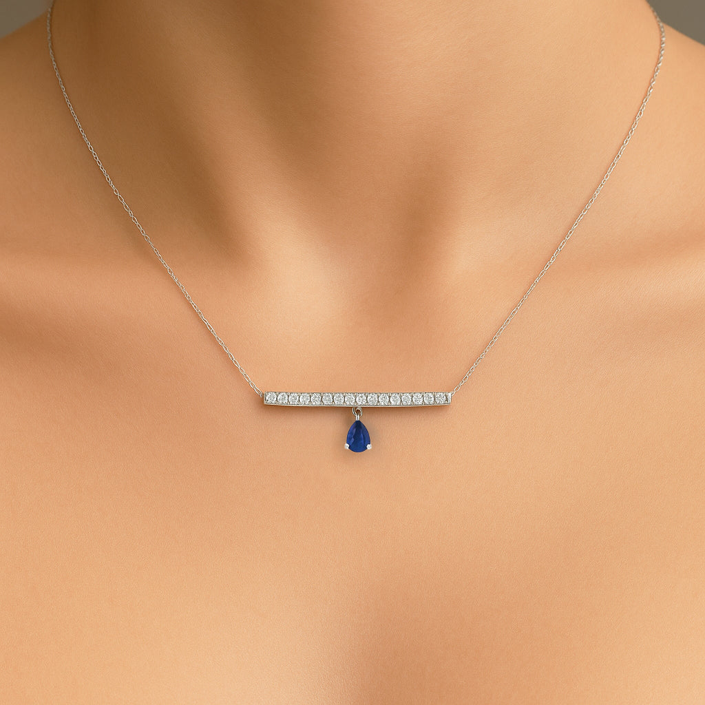 0,30 Karat Safir Pırlanta Çubuk Kolye - Arvi Jewellery