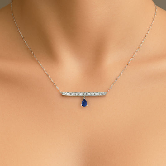 0,30 Karat Safir Pırlanta Çubuk Kolye - Arvi Jewellery