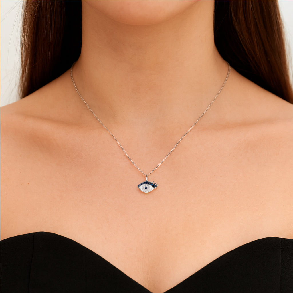 0,10 Karat Safir Pırlanta Göz Kolye - Arvi Jewellery
