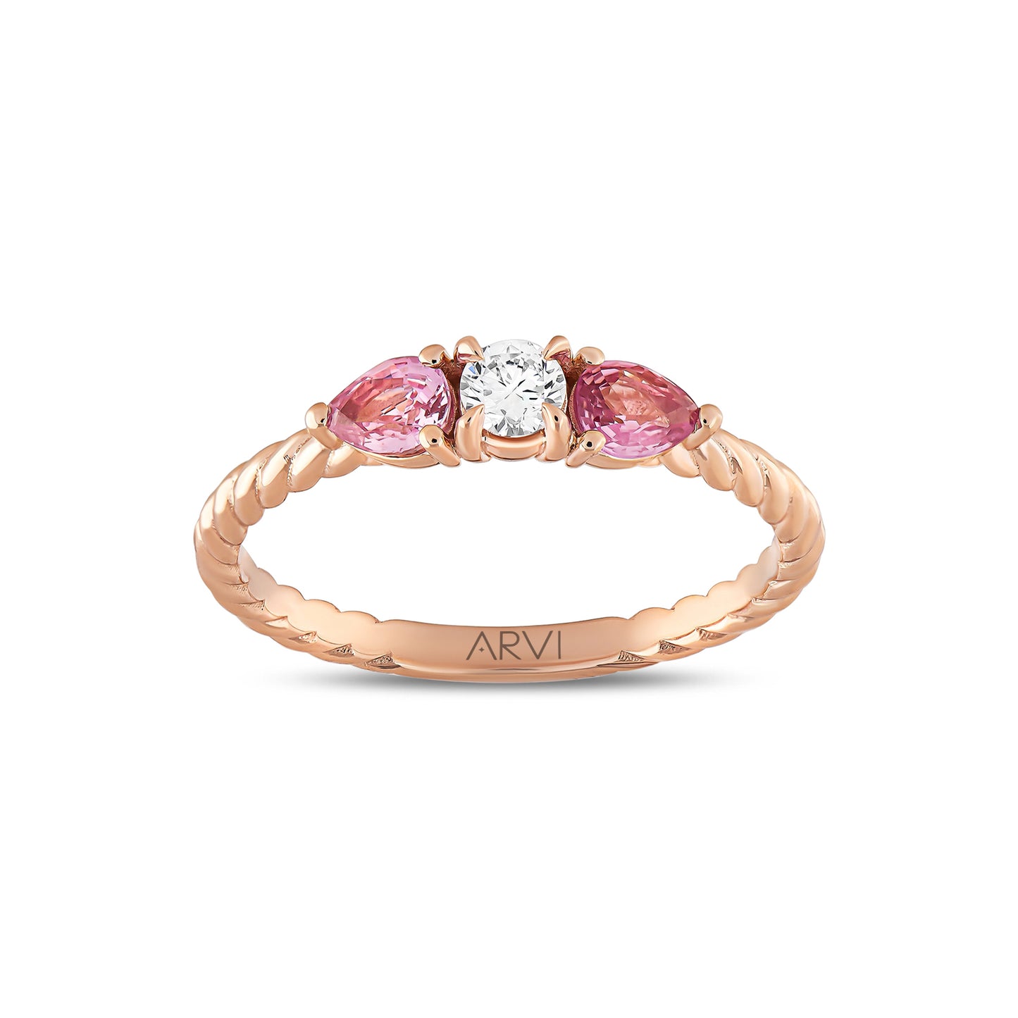 0,50 Karat Gökkuşağı 1 Pembe Safir Pırlanta Yüzük - Arvi Jewellery
