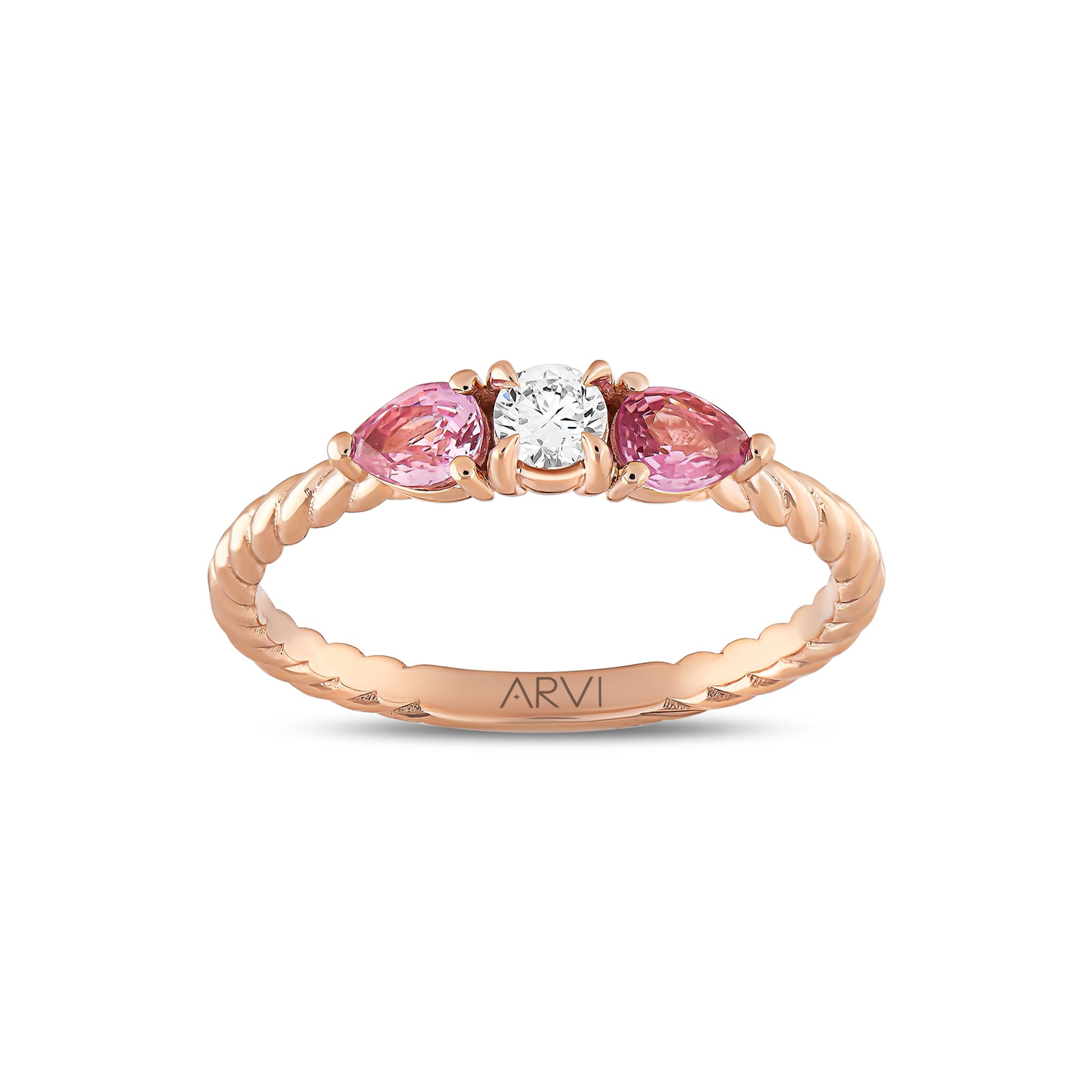 0,50 Karat Gökkuşağı 1 Pembe Safir Pırlanta Yüzük - Arvi Jewellery
