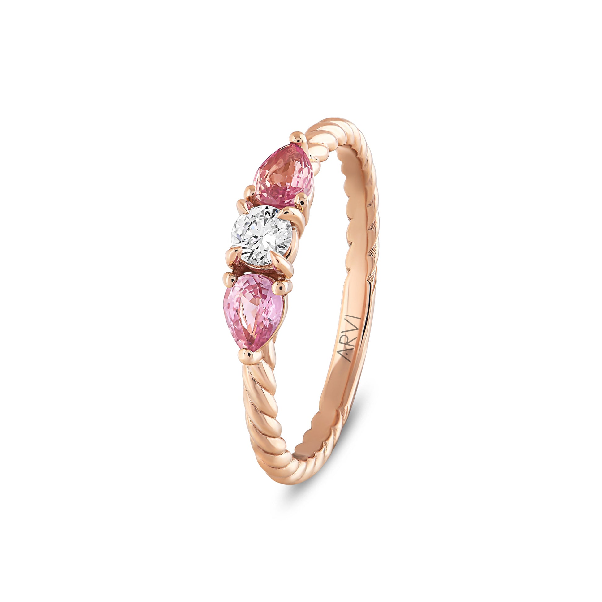 0,50 Karat Gökkuşağı 1 Pembe Safir Pırlanta Yüzük - Arvi Jewellery
