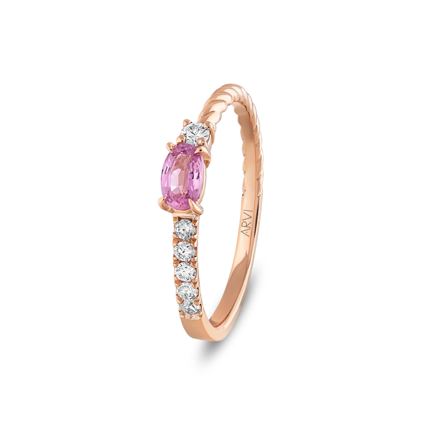 0,49 Karat Gökkuşağı 3 Pembe Safir Pırlanta Yüzük - Arvi Jewellery