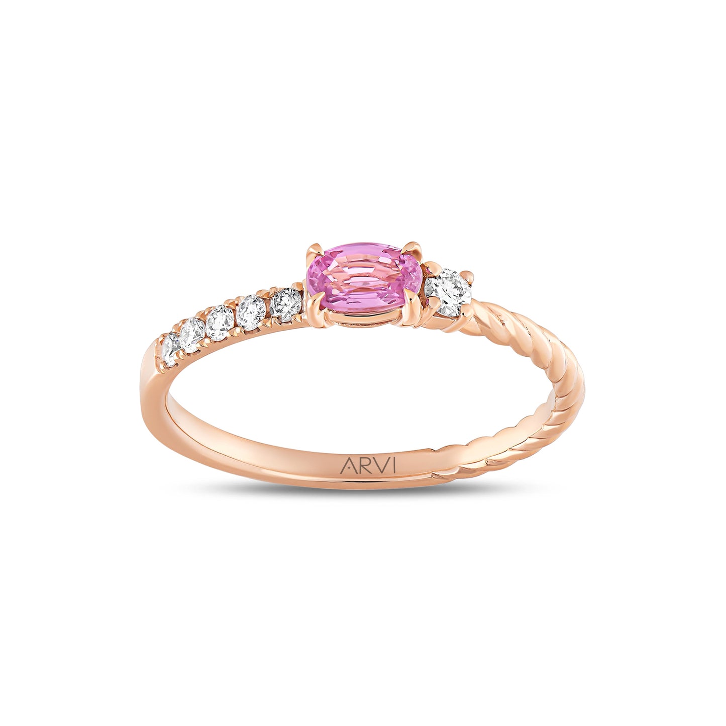 0,49 Karat Gökkuşağı 3 Pembe Safir Pırlanta Yüzük - Arvi Jewellery