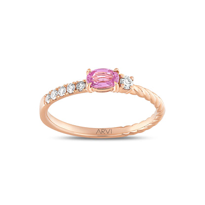 0,49 Karat Gökkuşağı 3 Pembe Safir Pırlanta Yüzük - Arvi Jewellery
