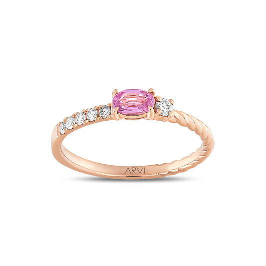 0,49 Karat Gökkuşağı 3 Pembe Safir Pırlanta Yüzük - Arvi Jewellery