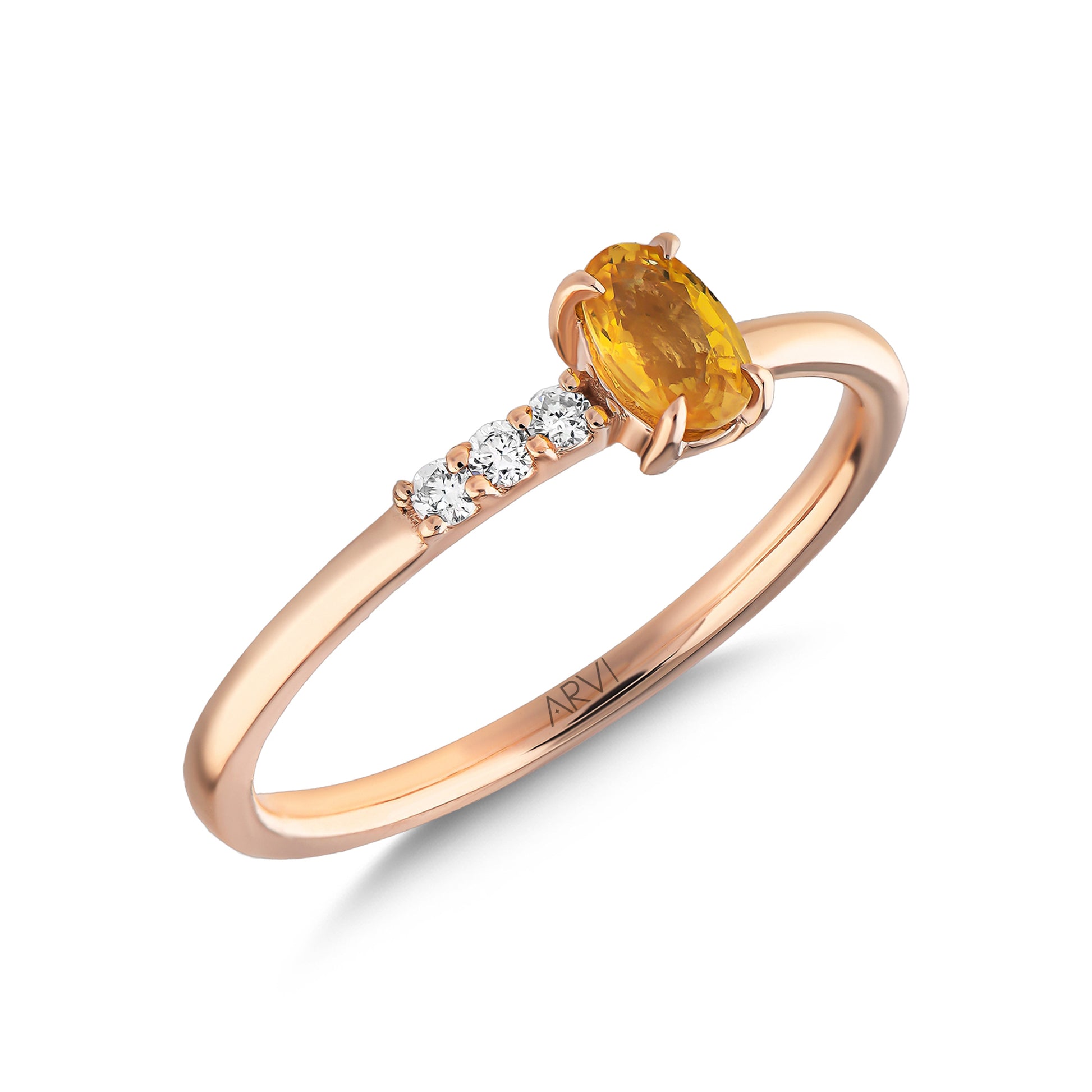 0,41 Karat Gökkuşağı 4 Turuncu Safir Pırlanta Yüzük - Arvi Jewellery