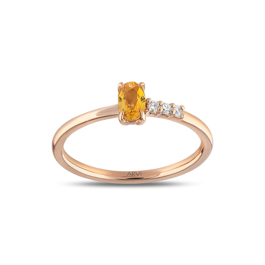 0,41 Karat Gökkuşağı 4 Turuncu Safir Pırlanta Yüzük - Arvi Jewellery
