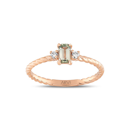 0,36 Karat Gökkuşağı 5 Yeşil Safir Pırlanta Yüzük - Arvi Jewellery