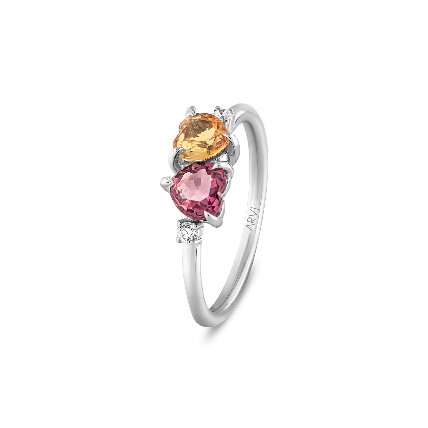 2,22 Karat Gökkuşağı 8 Pembe-Sarı Safir Pırlanta Yüzük - Arvi Jewellery