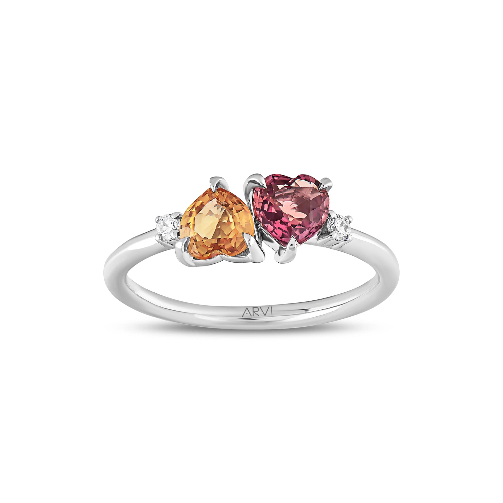 2,22 Karat Gökkuşağı 8 Pembe-Sarı Safir Pırlanta Yüzük - Arvi Jewellery