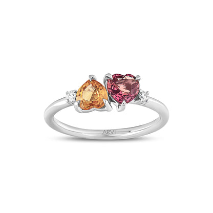 2,22 Karat Gökkuşağı 8 Pembe-Sarı Safir Pırlanta Yüzük - Arvi Jewellery