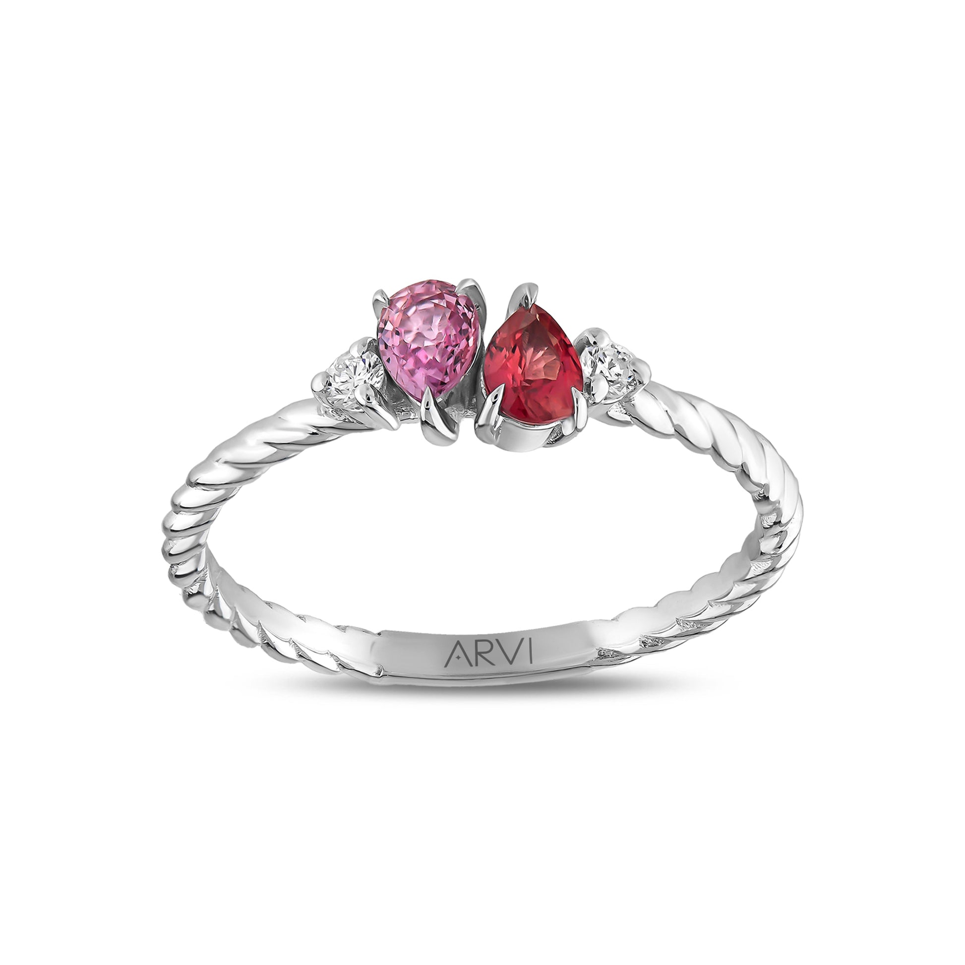 0,86 Karat Gökkuşağı 10 Kırmızı-Pembe Safir Pırlanta Yüzük - Arvi Jewellery