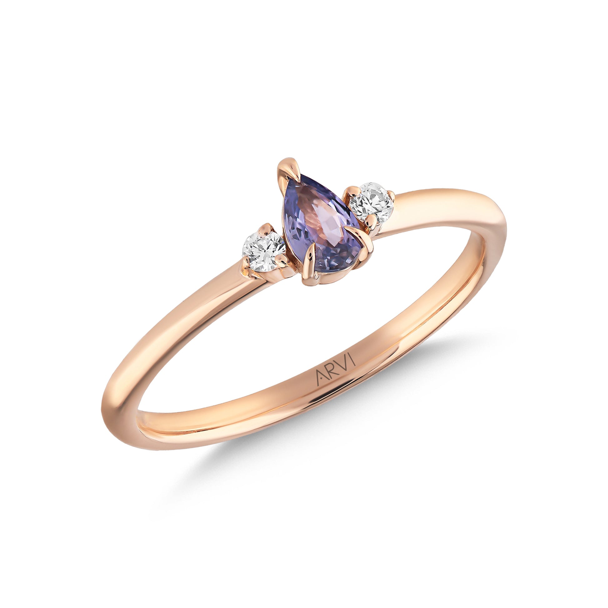 0,29 Karat Gökkuşağı 12 Mavi Safir Pırlanta Yüzük - Arvi Jewellery