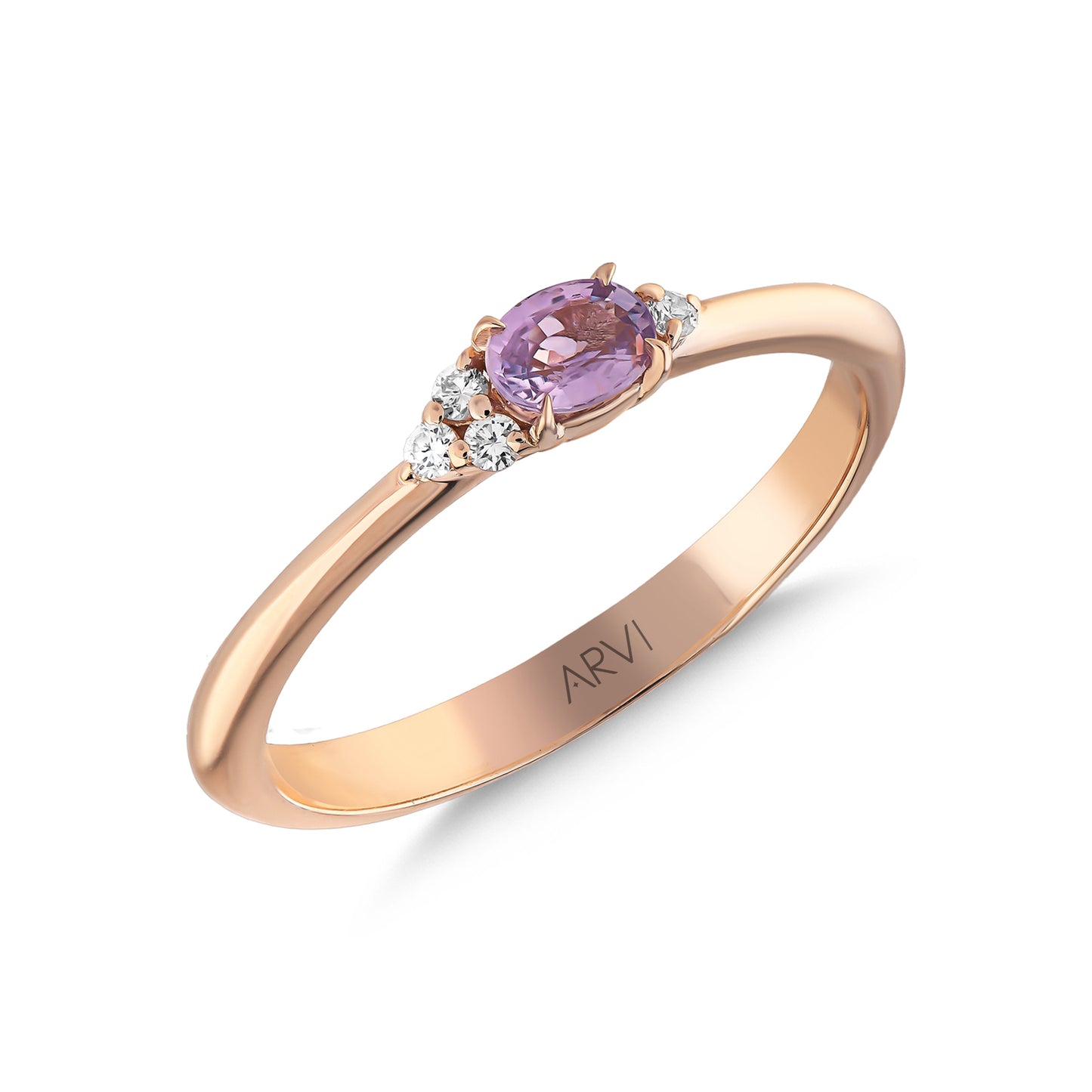 0,26 Karat Gökkuşağı 14 Mor Safir Pırlanta Yüzük - Arvi Jewellery