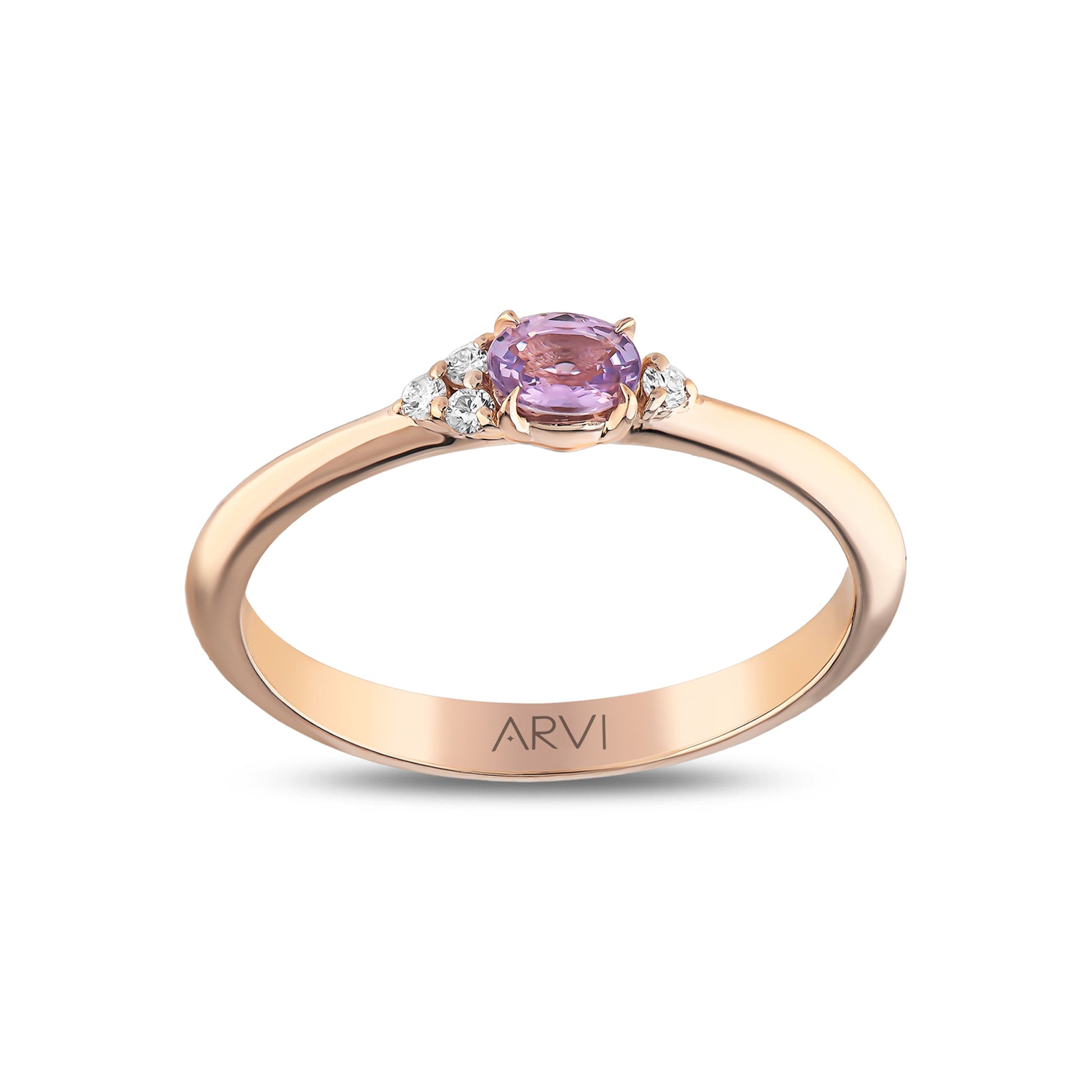 0,26 Karat Gökkuşağı 14 Mor Safir Pırlanta Yüzük - Arvi Jewellery