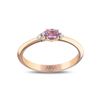 0,26 Karat Gökkuşağı 14 Mor Safir Pırlanta Yüzük - Arvi Jewellery