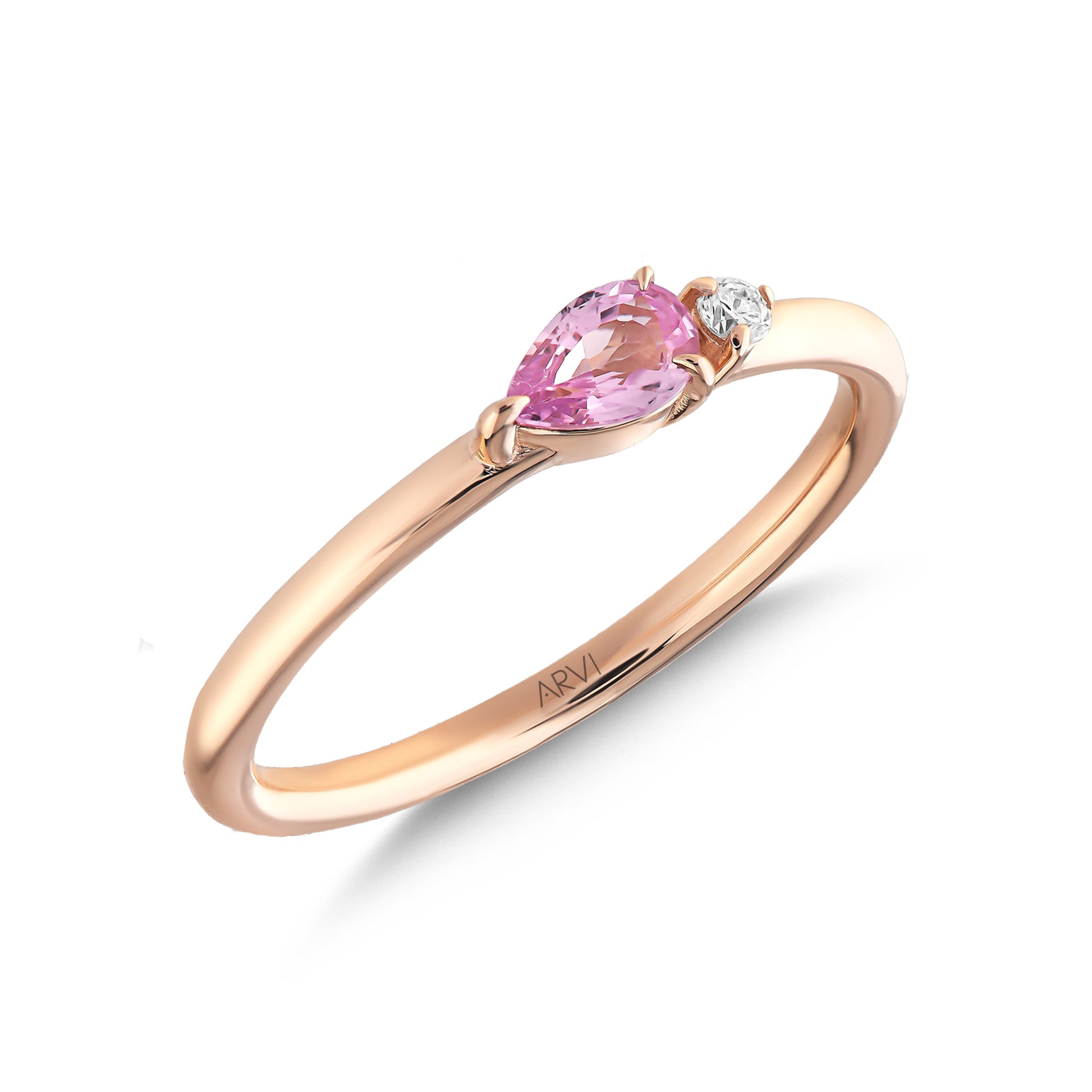 0,28 Karat Gökkuşağı 15 Pembe Safir Pırlanta Yüzük - Arvi Jewellery