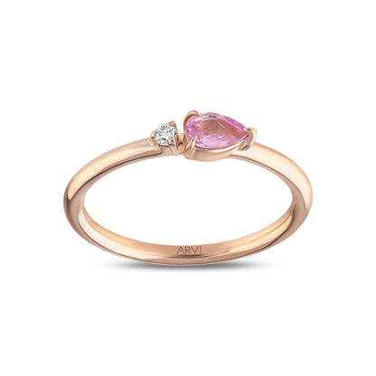 0,28 Karat Gökkuşağı 15 Pembe Safir Pırlanta Yüzük - Arvi Jewellery