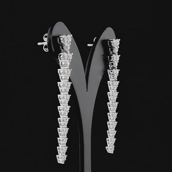 Zarif yuvarlak kesim pırlanta detaylı uzun küpe, sertifikalı pırlanta tasarım küpe ücretsiz hızlı kargo avantajıyla